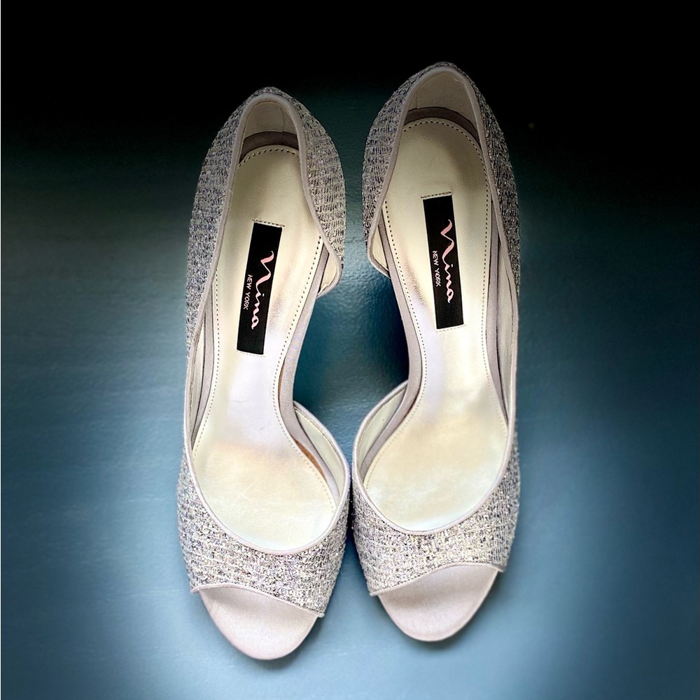 Nina pewter Glitter Peep toe Heels